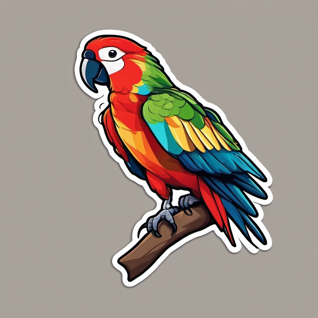 Colorful Parrot Sticker - A brilliantly colored parrot perched on a tropical branch. ,vector color sticker art,minimal