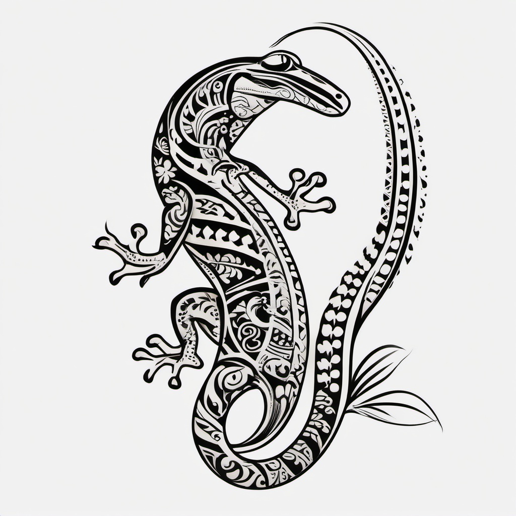 Hawaiian Gecko Tattoo - A gecko tattoo with Hawaiian cultural elements and symbolism.  simple color tattoo design,white background