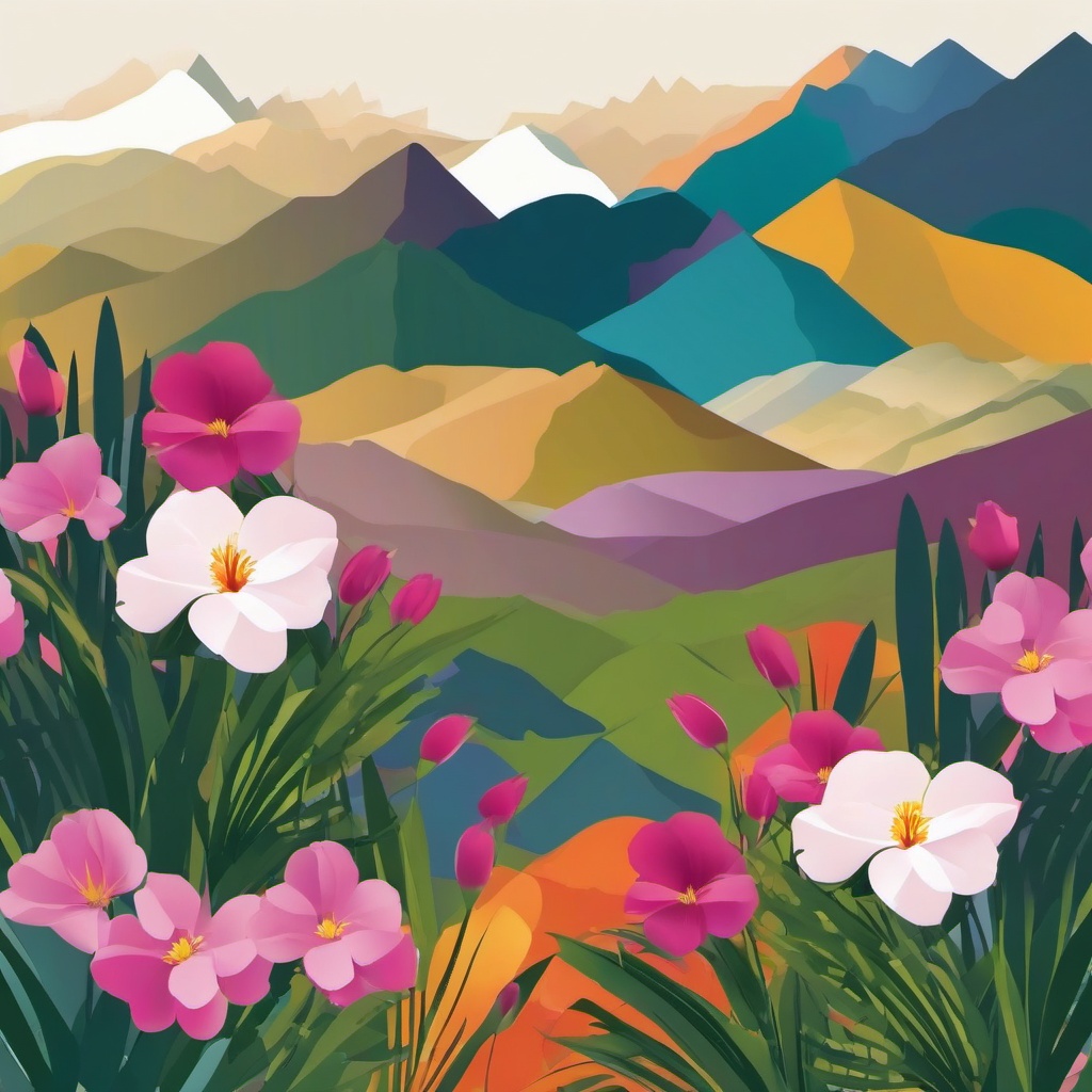 Mountain Sibbaldia Clip Art - Sibbaldia flowers in mountain settings,  color vector clipart, minimal style