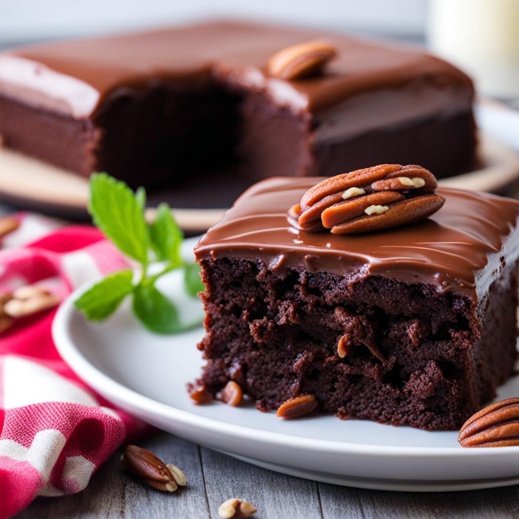 texas sheet cake, a rich and moist chocolate cake with pecans. 