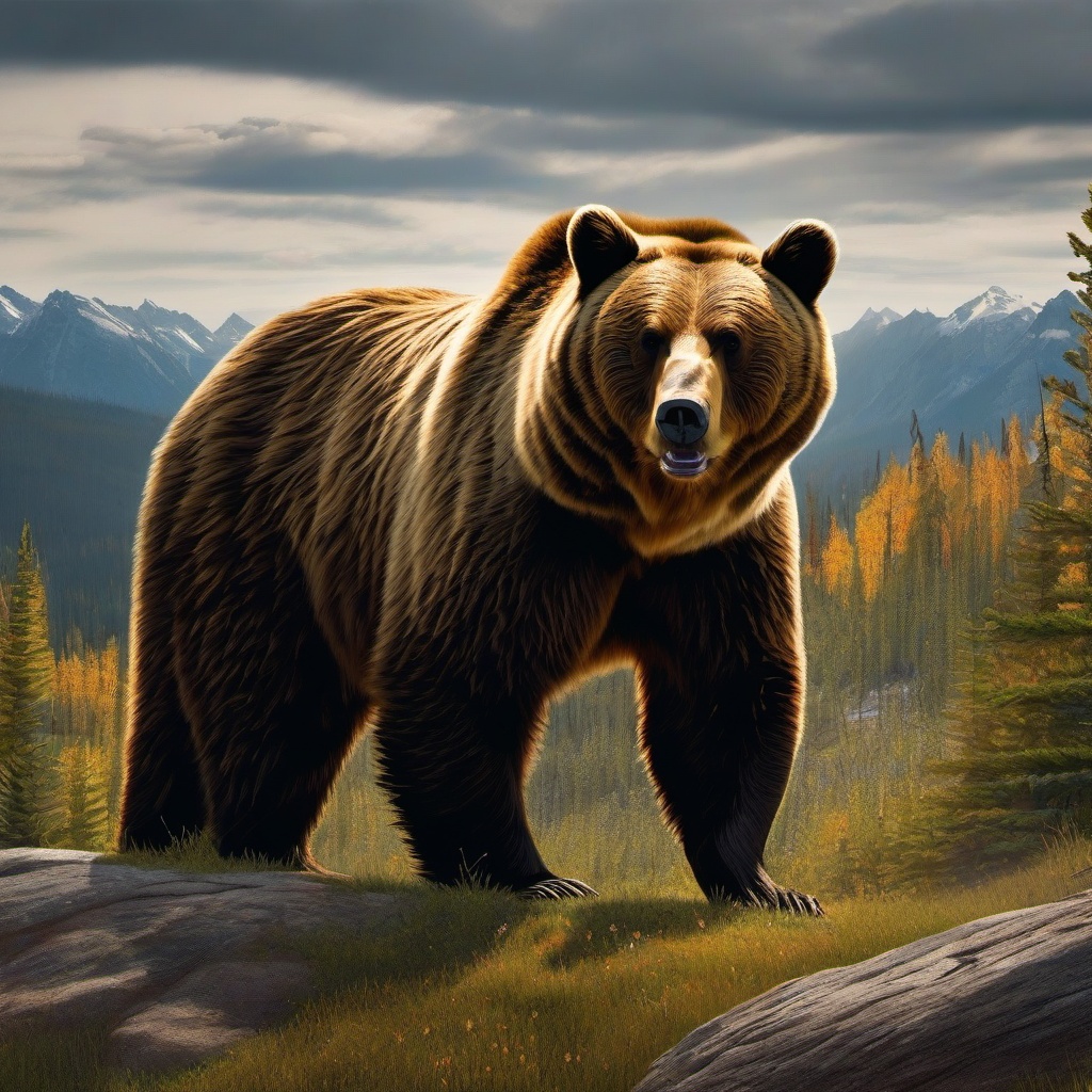 Bear Clipart in the Wilderness,Mighty bear roaming the rugged wilderness, signifying strength and courage. 