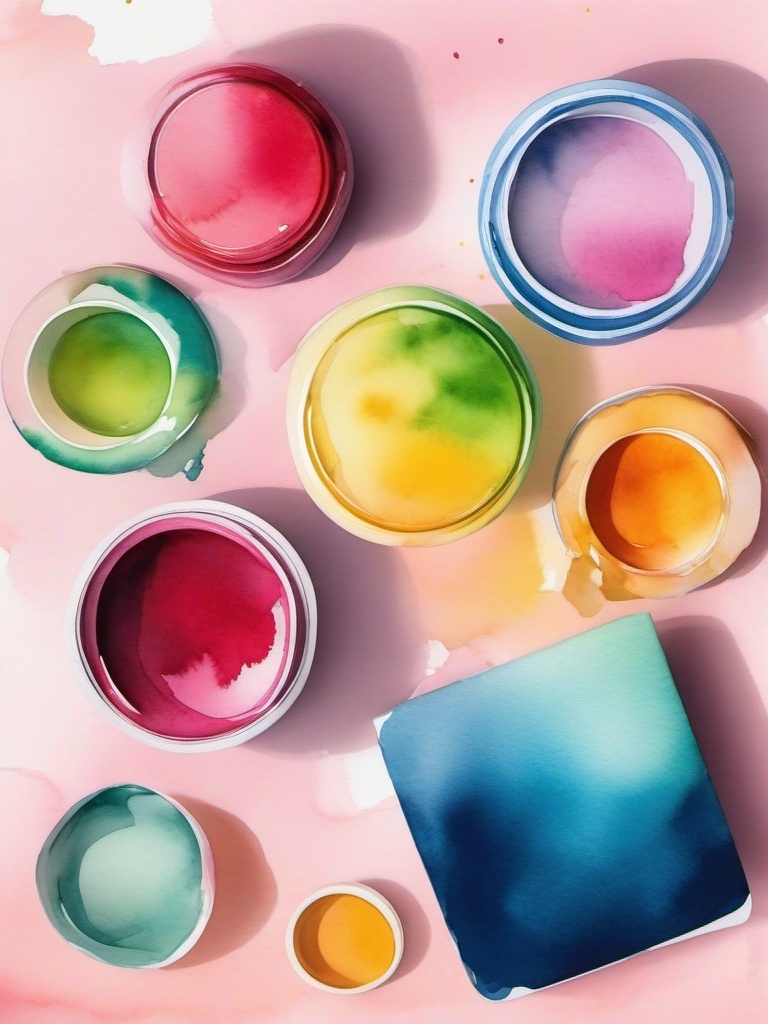 Bold watercolor compositions top view, product photoshoot realistic background, hyper detail, high resolution