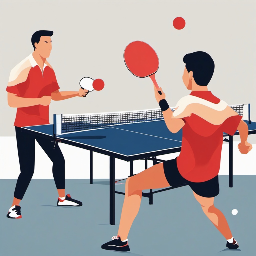 Table Tennis Match Clipart - Table tennis players in a match.  color vector clipart, minimal style