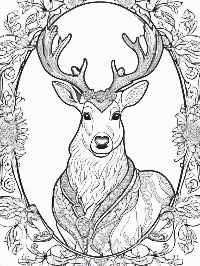 Reindeer Coloring Book  outling,coloring pages,black and whit