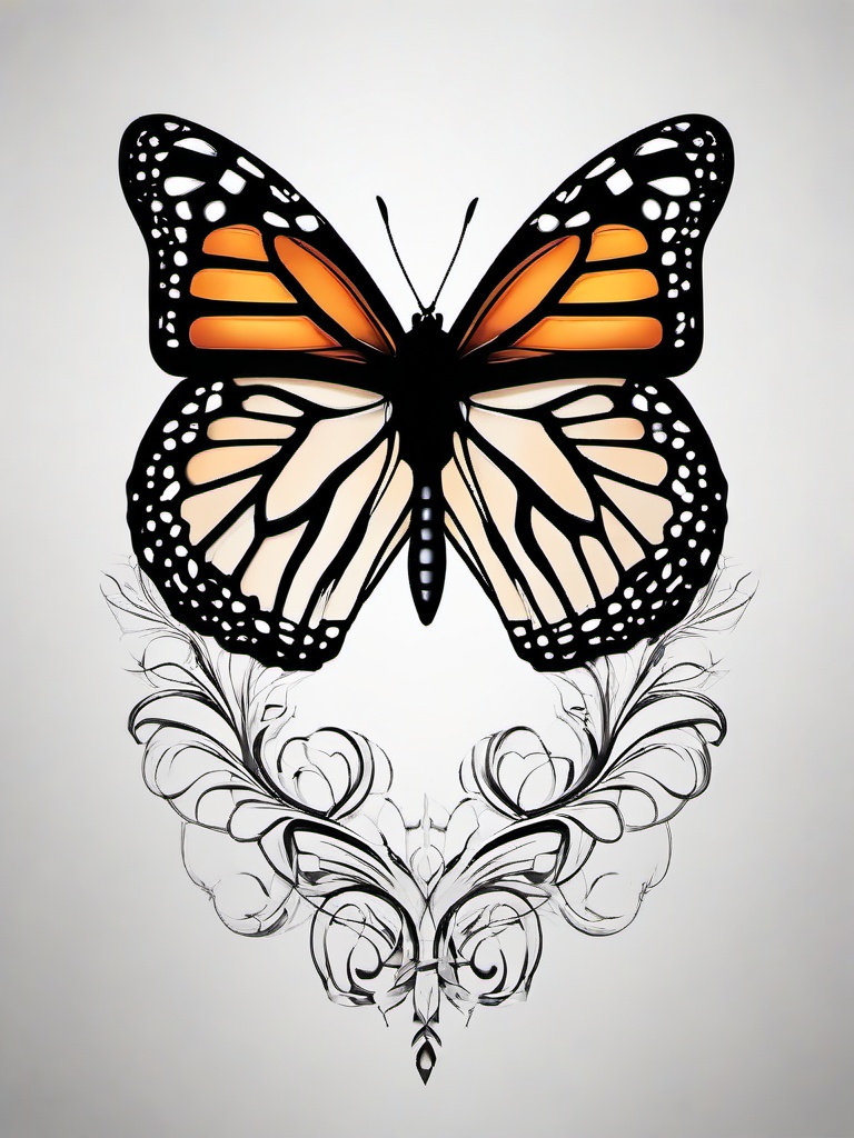 monarch butterfly tattoo  simple color tattoo,white background,minimal