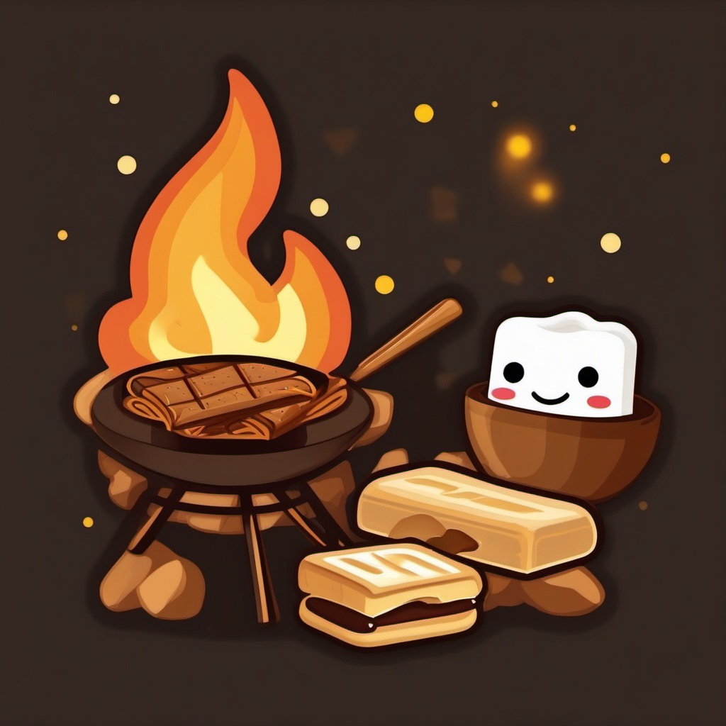 Campfire and S'mores Emoji Sticker - Enjoying s'mores by the fire, , sticker vector art, minimalist design