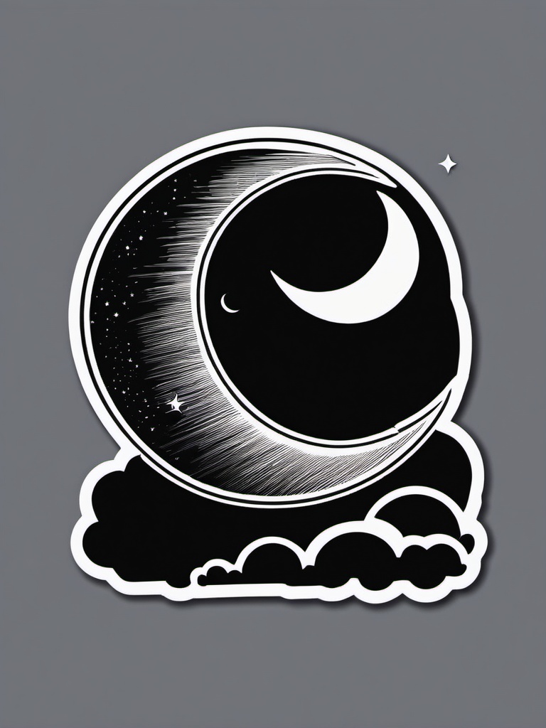 Moon Sticker - Crescent moon in the night sky, ,vector color sticker art,minimal