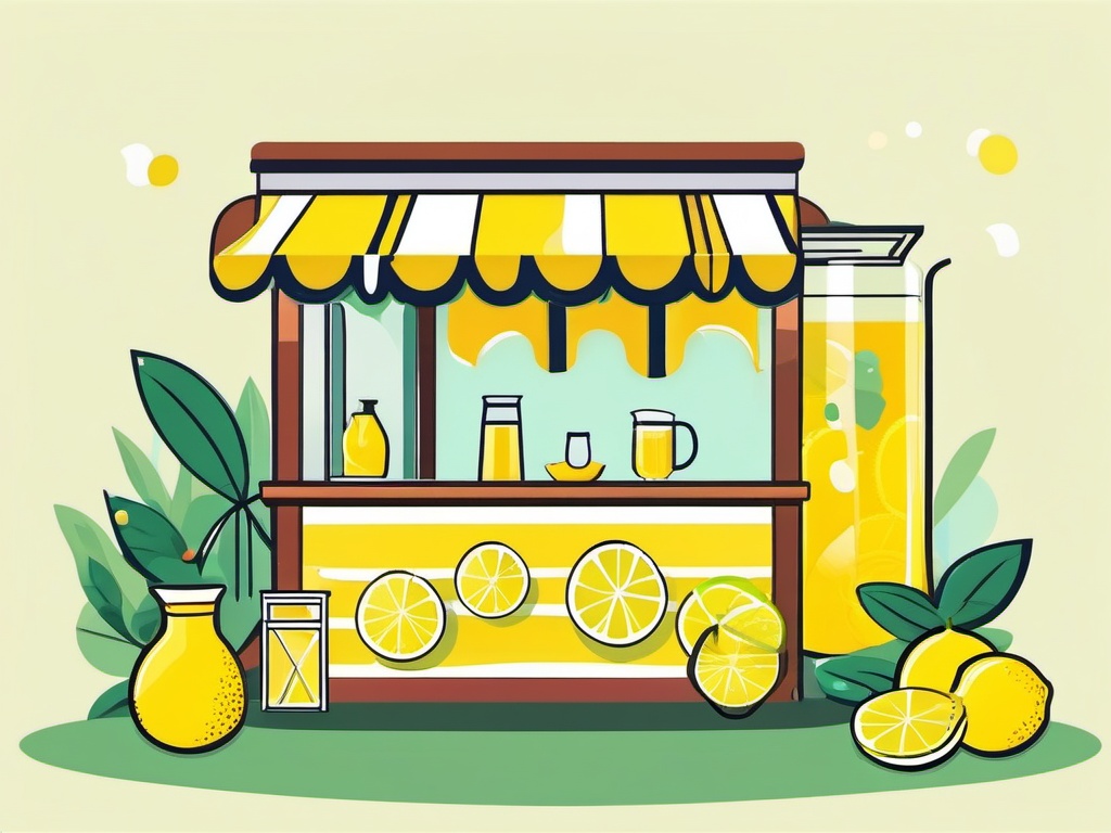 Lemonade Stand Clipart - A lemonade stand with lemon slices and a pitcher.  color vector clipart, minimal style