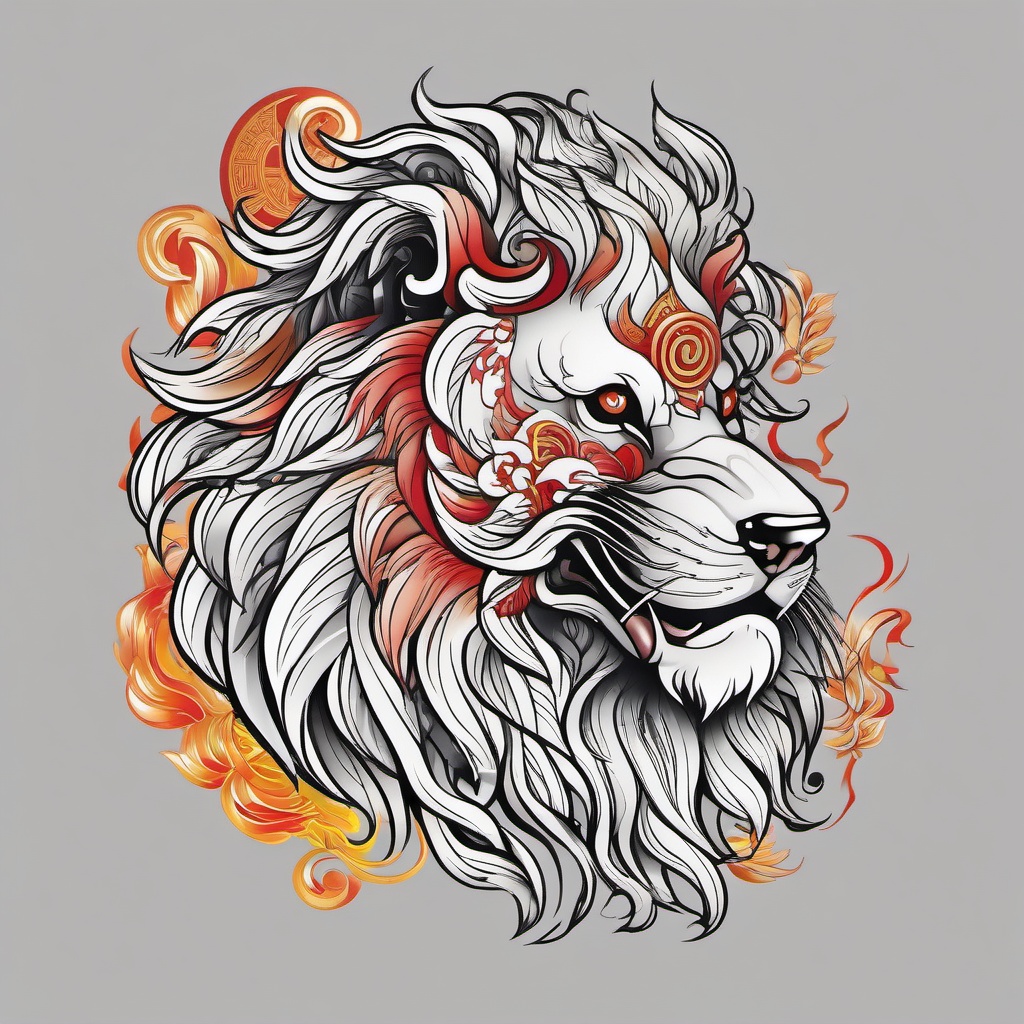 Chinese lion dog tattoo, Tattoos inspired by the lion-like mythical creatures in Chinese folklore. , color tattoo designs, white clean background