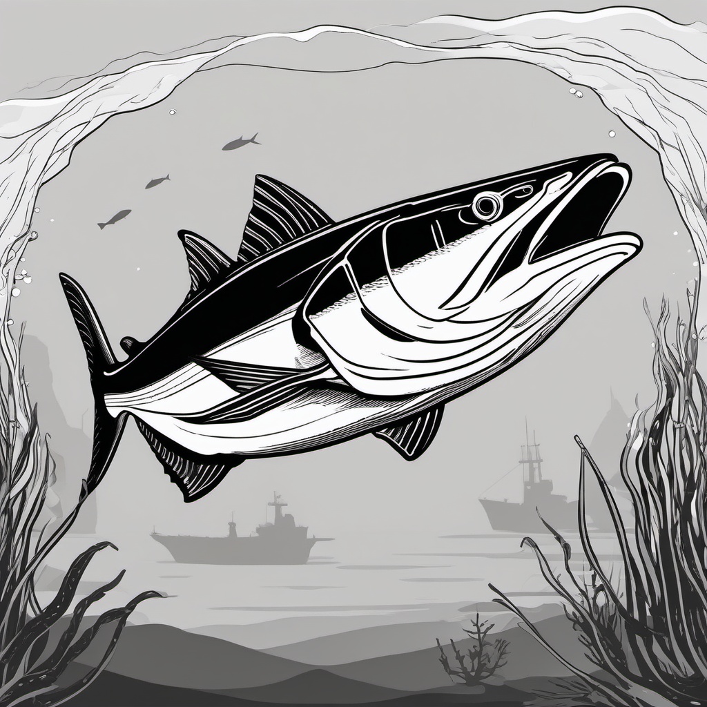 Cobia Clipart - Cobia fish lurking near shipwrecks , minimal, 2d