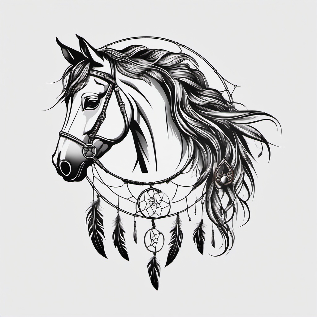 horse dream catcher tattoo  simple tattoo,minimalist,white background