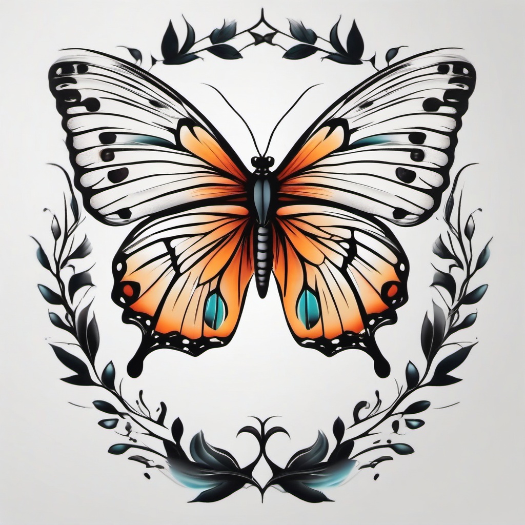 butterfly tattoo flash  simple color tattoo, minimal, white background