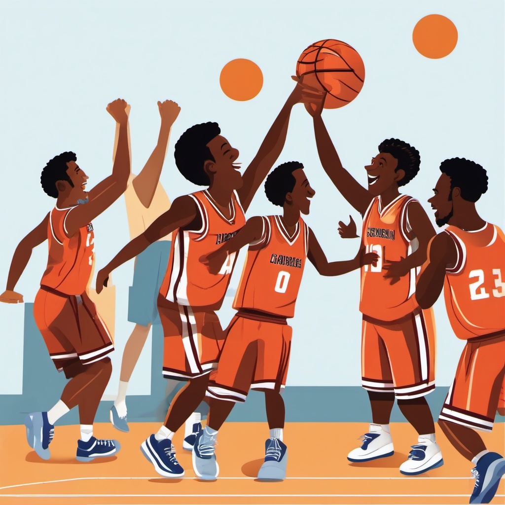 Basketball clipart - basketball team celebrating a win  