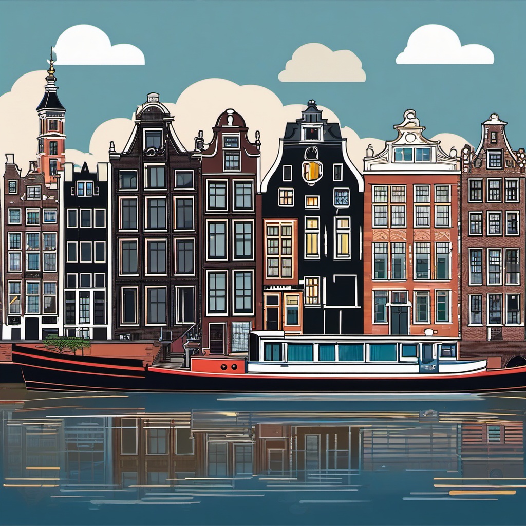 Amsterdam clipart - Rijksmuseum and Amsterdam canals, ,color clipart vector style