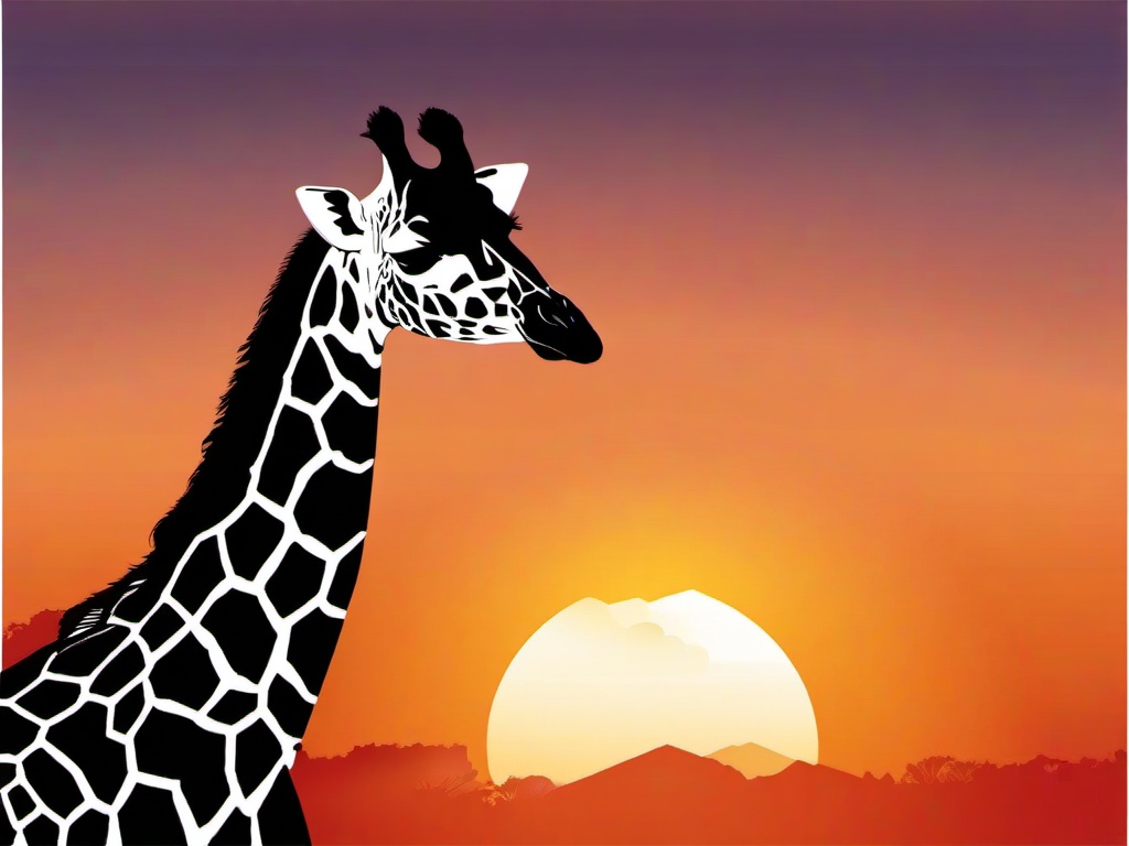 Giraffe clipart - giraffe with a sunset background  