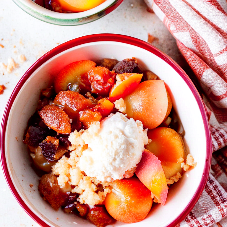 a warm and comforting peach cobbler, bubbling with juicy, cinnamon-spiced peaches. 