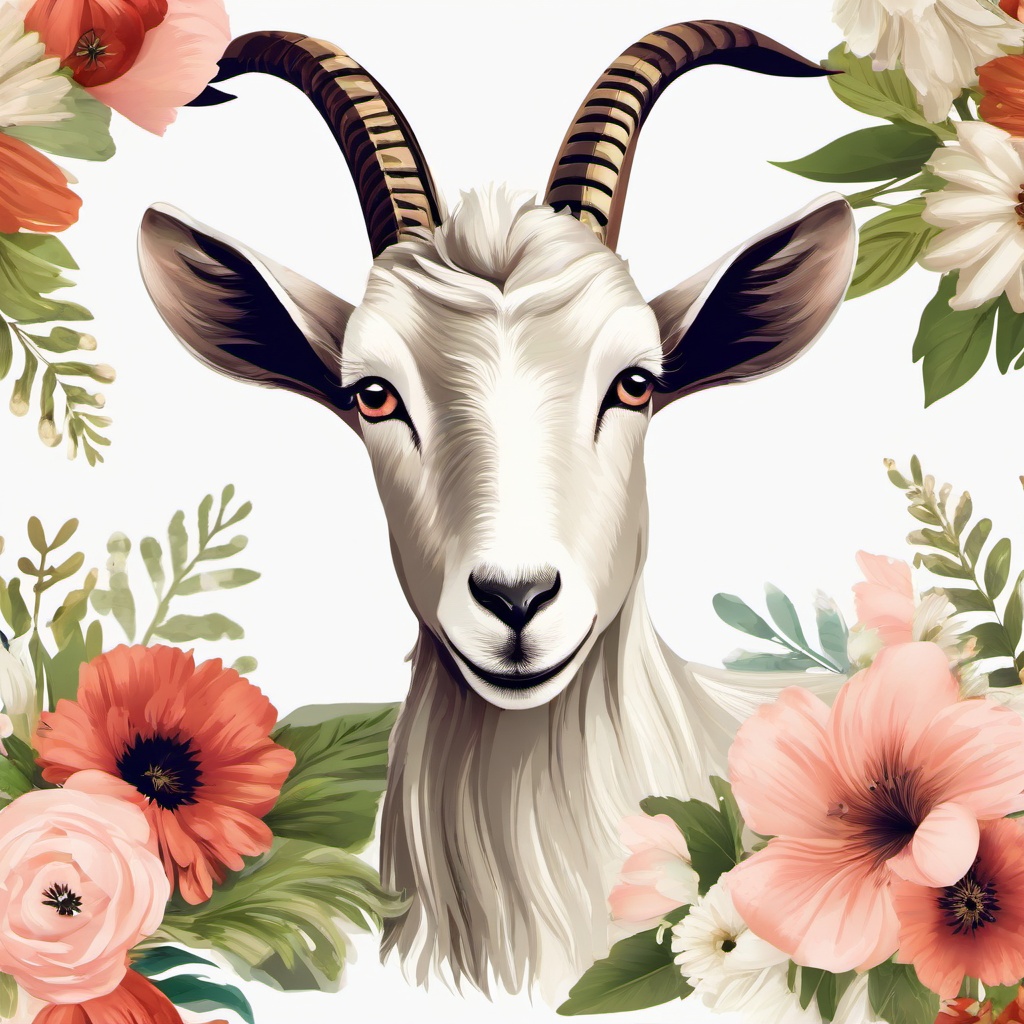 Goat clipart - goat with flowers  clipart