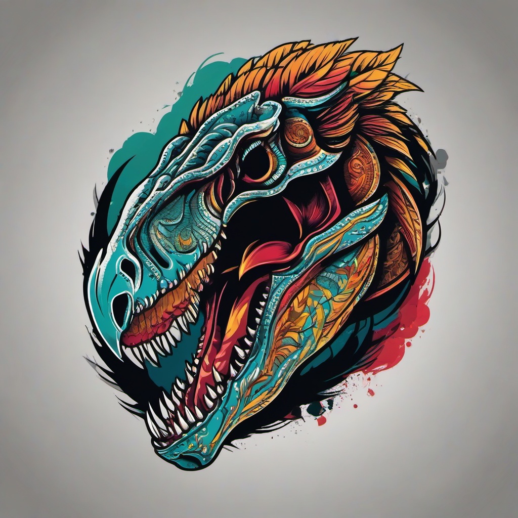 velociraptor skull tattoo  simple vector color tattoo