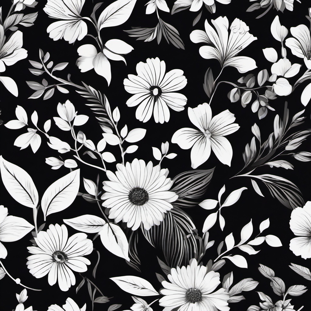 Flower Clipart Black and White,Illustrating a vintage floral pattern  simple, 2d flat