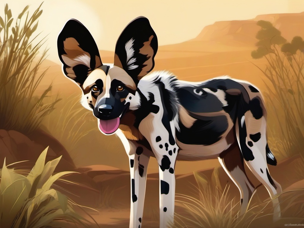 African Wild Dog cartoon - social, painted canine with big ears  