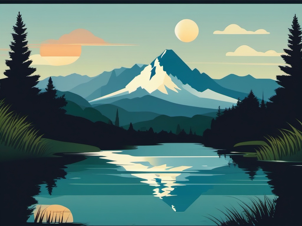 Mountain Reflection in Lake clipart - A mountain reflected in a lake, ,vector color clipart,minimal