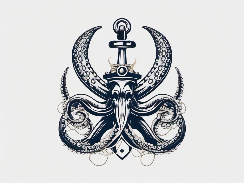 Anchor and Octopus Tattoo - Symbolize strength and maritime themes with a tattoo featuring both an anchor and an octopus.  simple vector color tattoo,minimal,white background