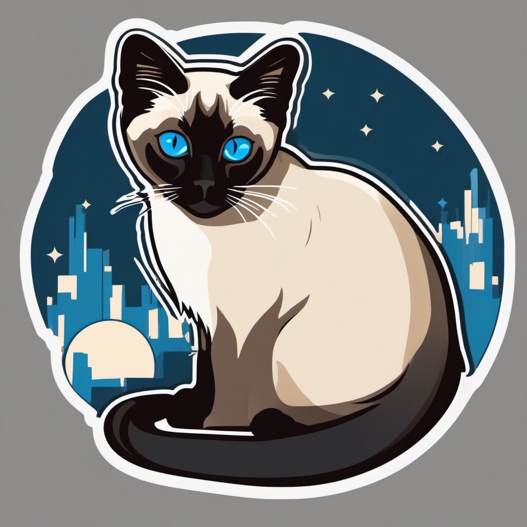 Siamese Cat Sticker - A playful Siamese cat with bright blue eyes, ,vector color sticker art,minimal