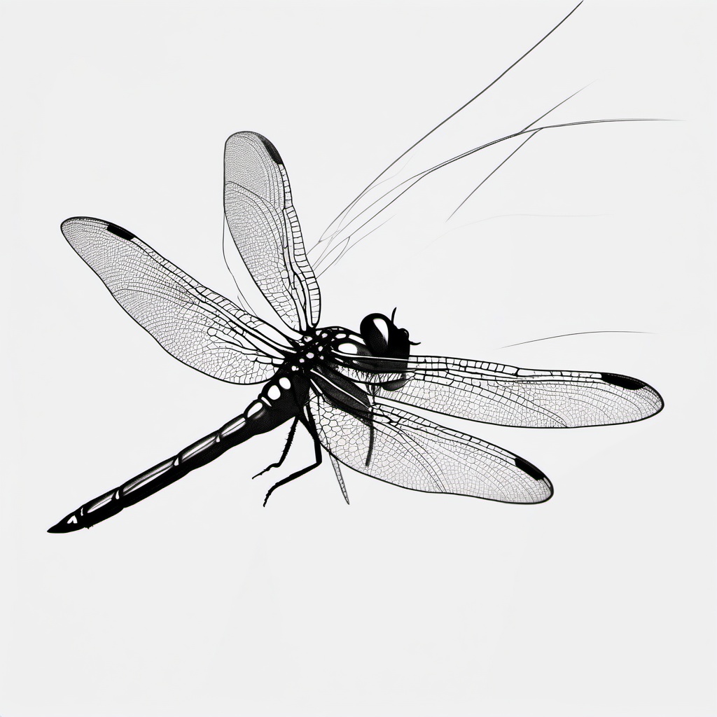 drawing of a dragonfly in flight  minimal rough sketch scribbles,doodles,black and white