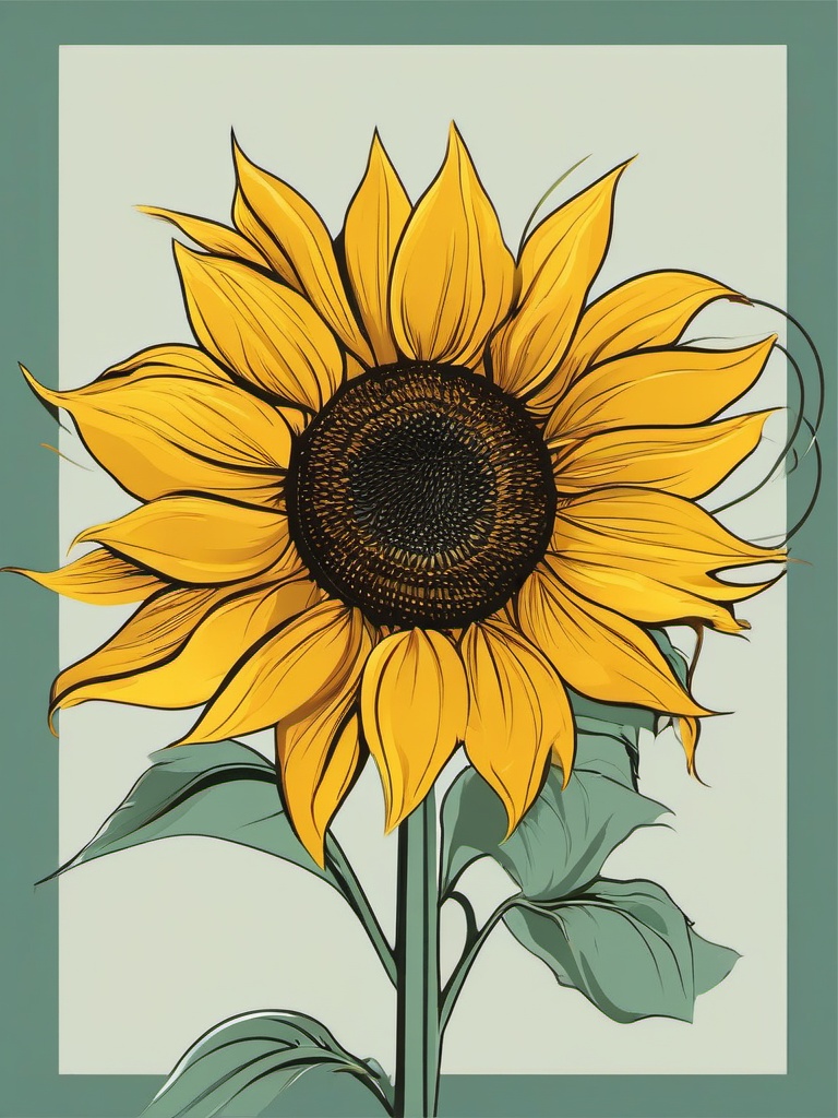 Sunflower Clipart - Vibrant sunflower swaying in a summer breeze.  color clipart, minimalist, vector art, 