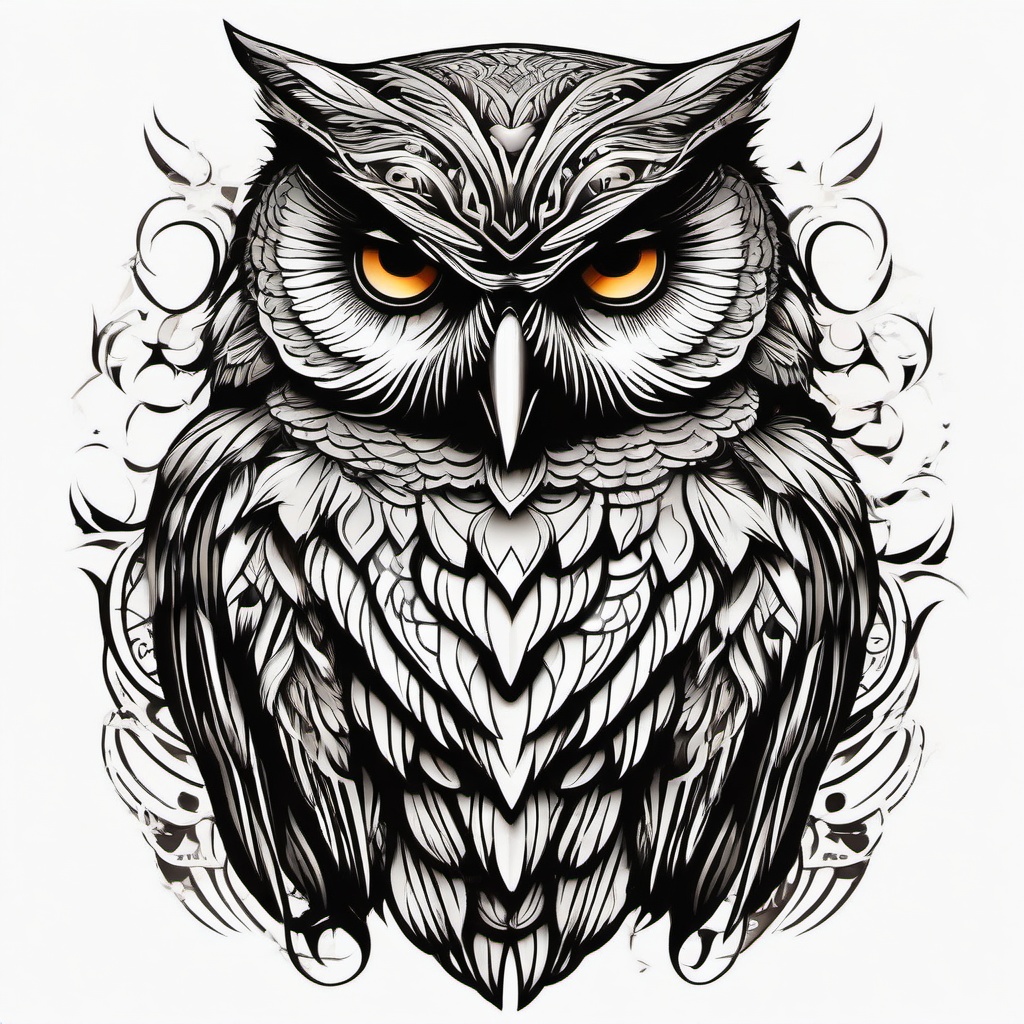 Badass Owl Tattoo - Channel boldness with a badass owl-themed tattoo that makes a statement.  simple color tattoo,vector style,white background