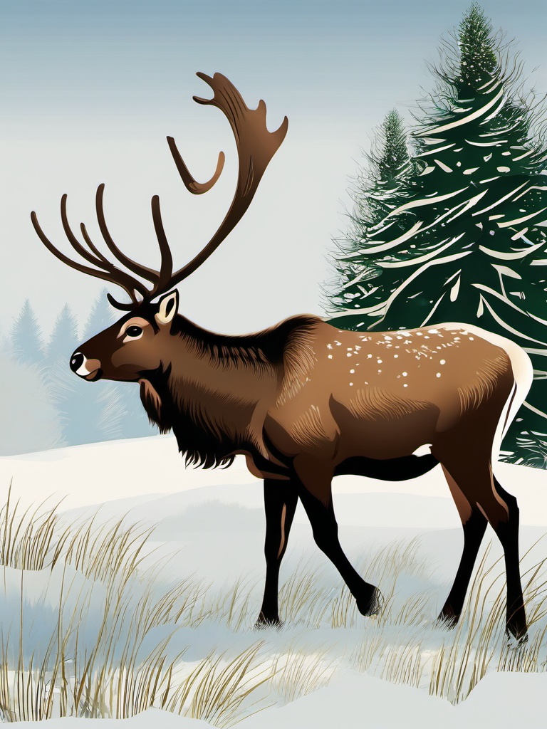 Reindeer clipart - reindeer grazing in a field  