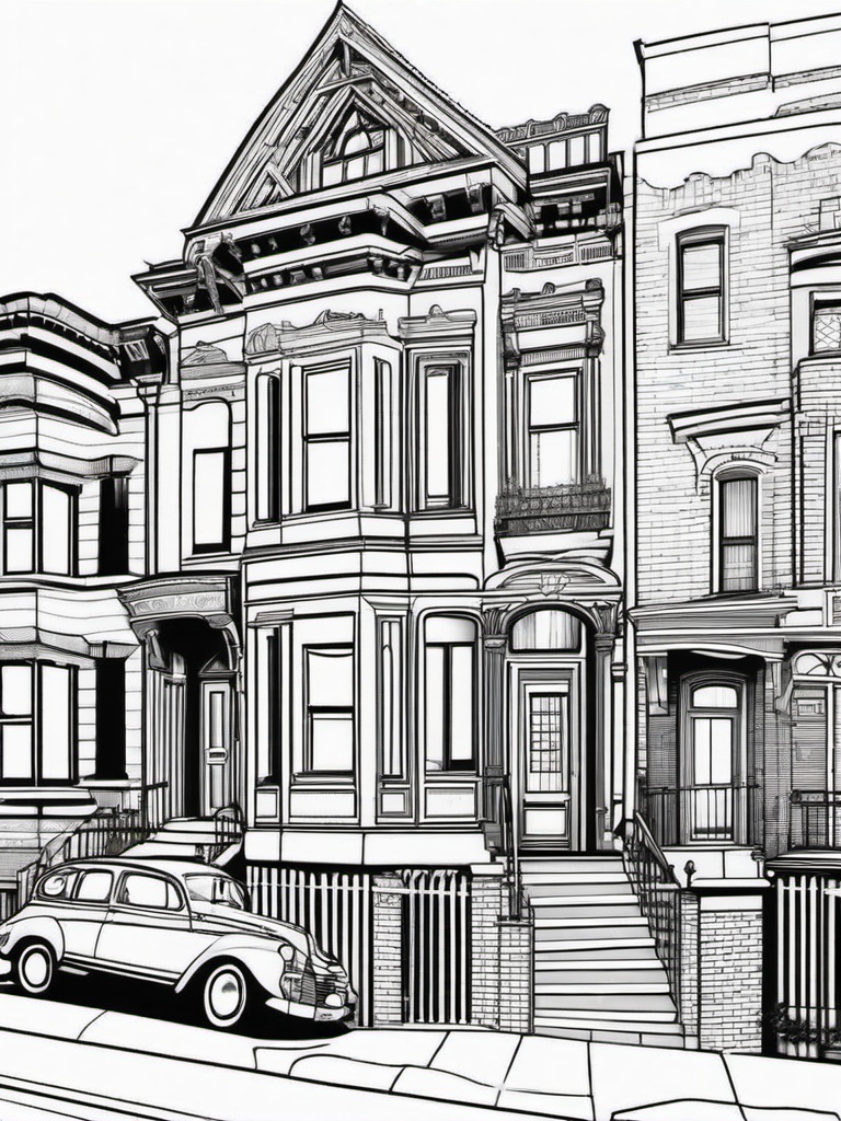 House Coloring Pages - Brownstone building in an urban setting  simple coloring pages