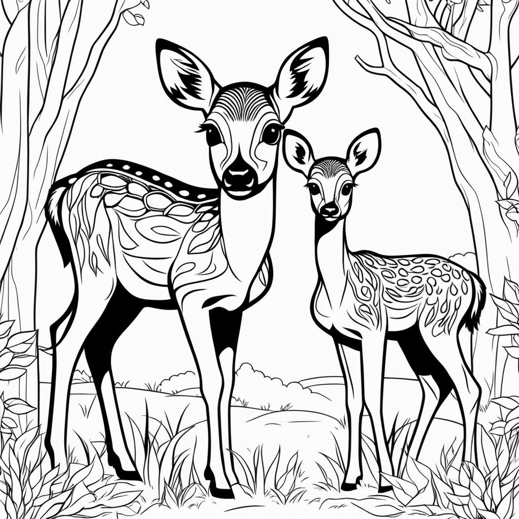 sika deer fawns cute animals coloring page 