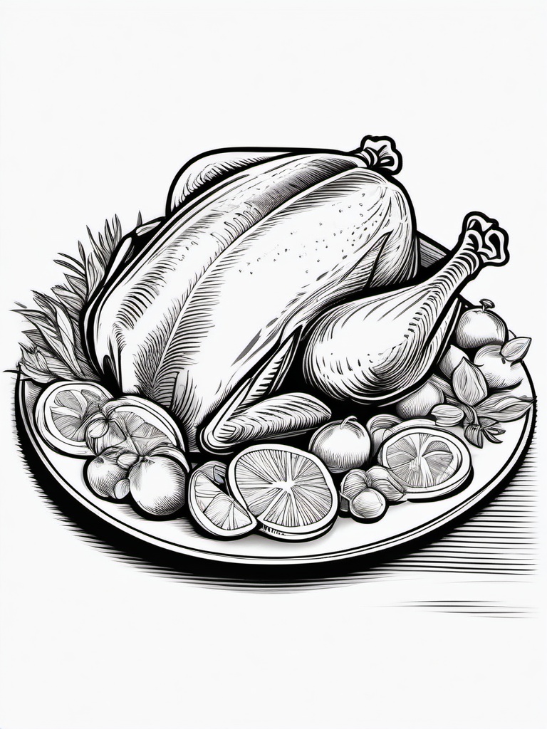 Food Coloring Pages - Roast turkey on a platter with garnishes  simple coloring pages