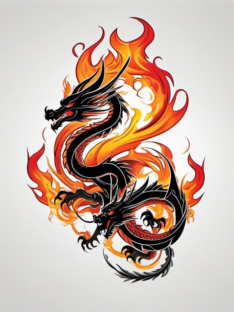 dragon with flames tattoo  simple color tattoo,white background