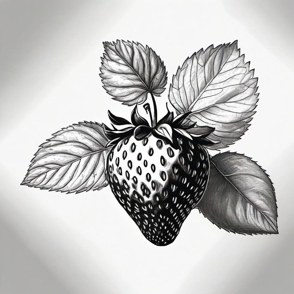 drawing of a strawberry with leaves  minimal rough sketch scribbles,doodles,black and white