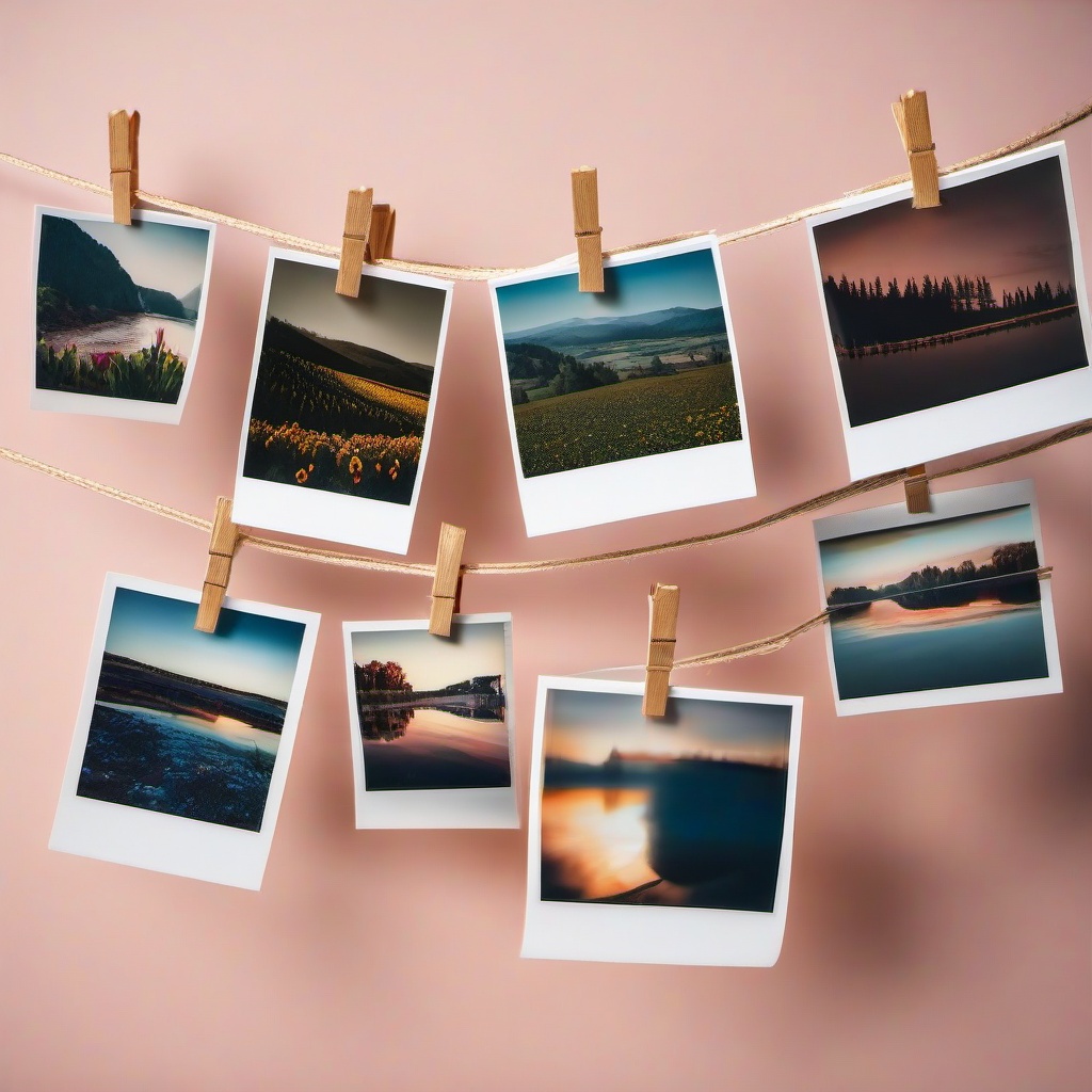 Pictures clipart - polaroid pictures hanging on a line  