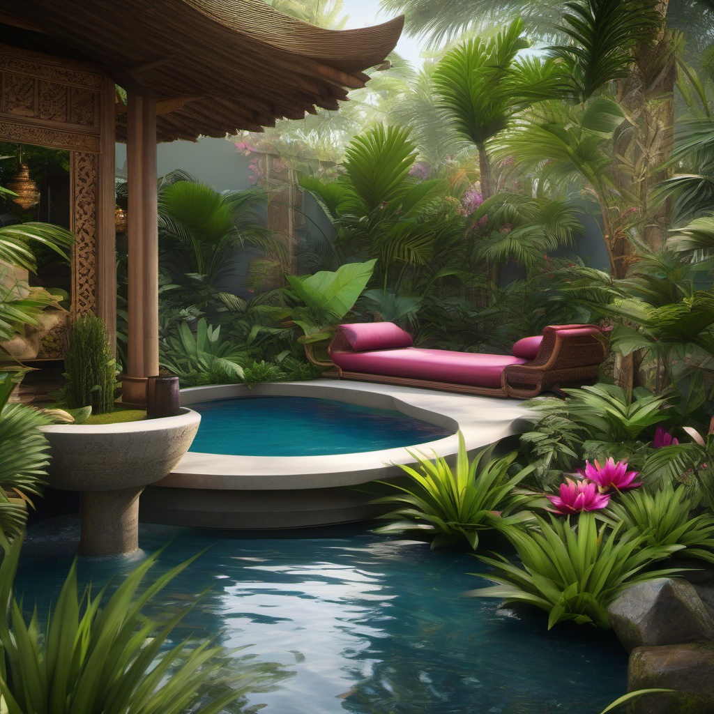 Balinese Retreat Garden - Transport your garden to a Balinese-inspired paradise. multicoloured, photo realistic, hyper detail, high resolution