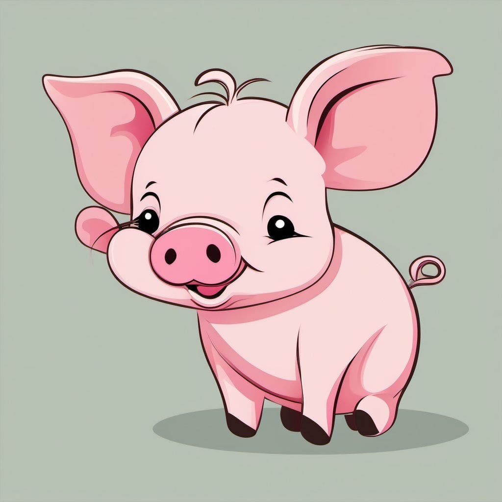 Piglet clipart - Piglet with a curly tail, ,vector color clipart,minimal