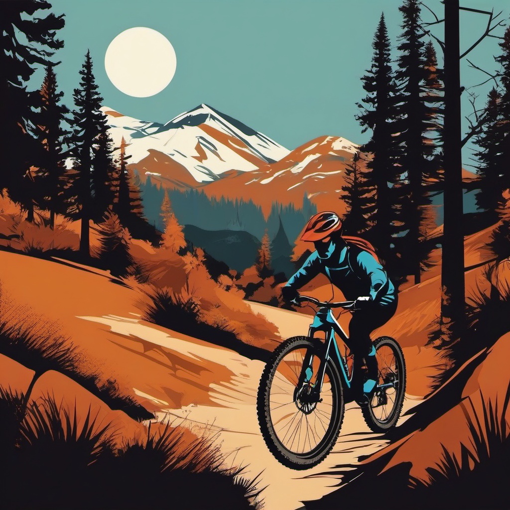 Mountain Biking Clipart - A mountain biker navigating rugged trails.  color vector clipart, minimal style