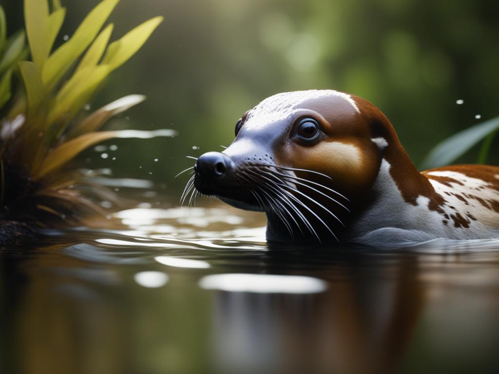 platypus puggle splashing in a serene freshwater creek 8k ultrarealistic cinematic 