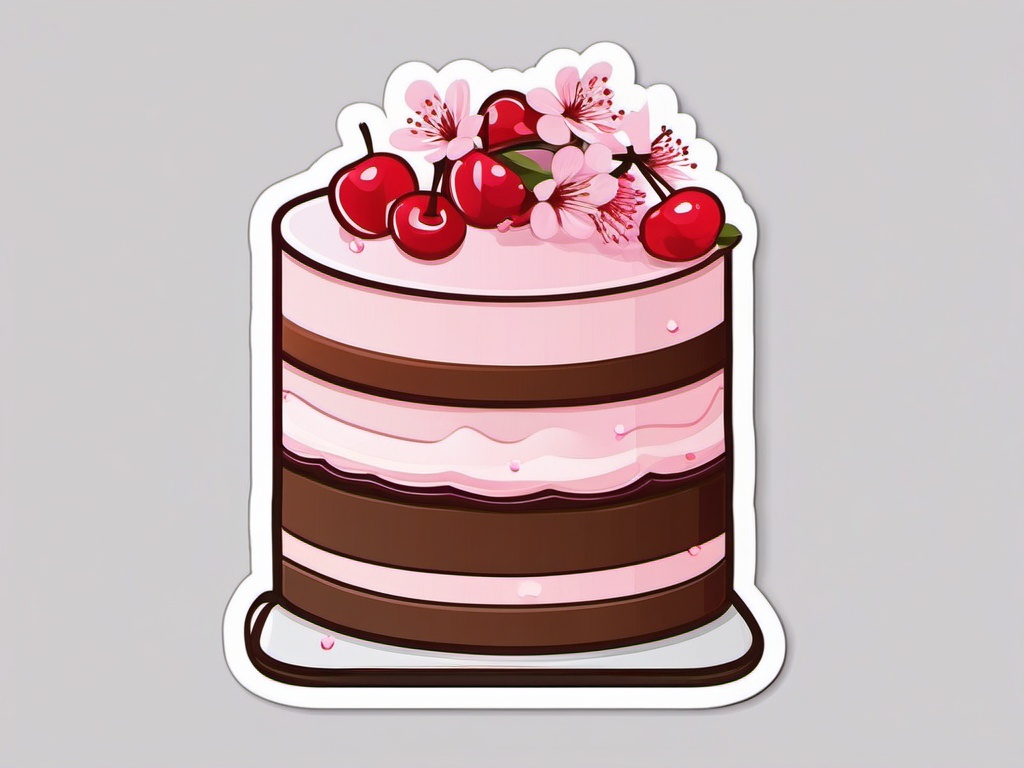 Cake with Cherry Blossoms Sticker - Cake adorned with delicate cherry blossoms, ,vector color sticker art,minimal