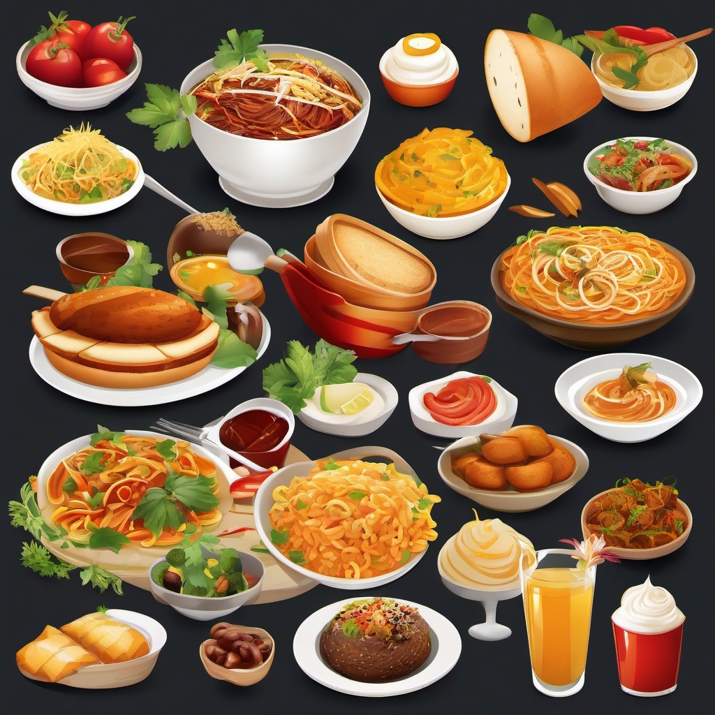 Food Clipart, A delectable spread of diverse cuisines. 