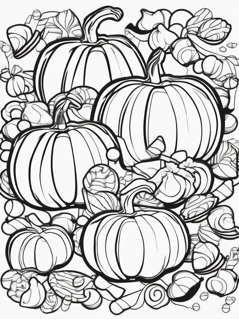 Pumpkin with Candy Coloring Pages - Halloween Candy Overflowing from a Pumpkin  minimal black outline printable sheet, coloring page