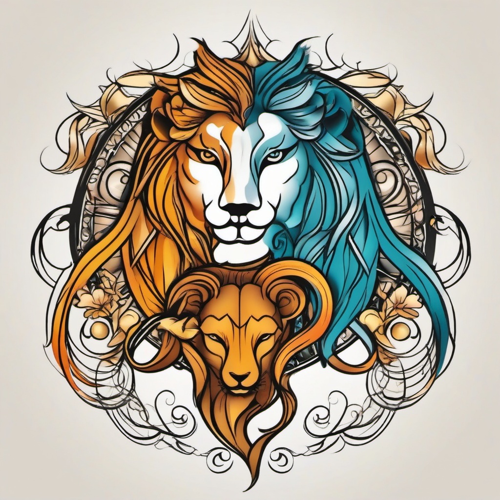 gemini and leo tattoos combined  simple vector color tattoo