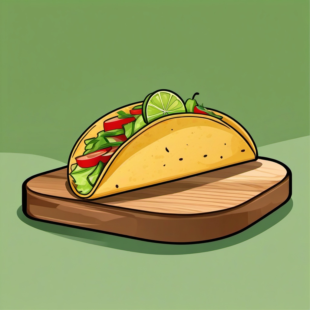 Taco clipart - taco on a cutting board with a lime wedge  color,minimalist,vector clipart