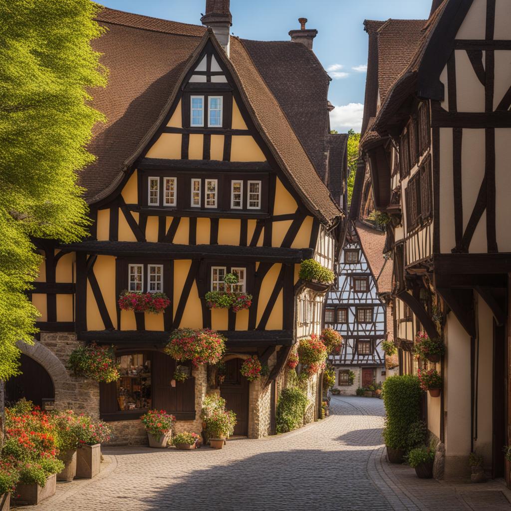 roam the streets of a quaint village, where half-timbered houses create a cozy and timeless atmosphere. 