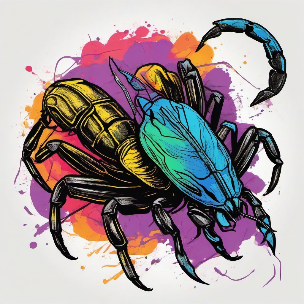 drawing of a scorpion with bright colors  minimal rough sketch scribbles,doodles,black and white