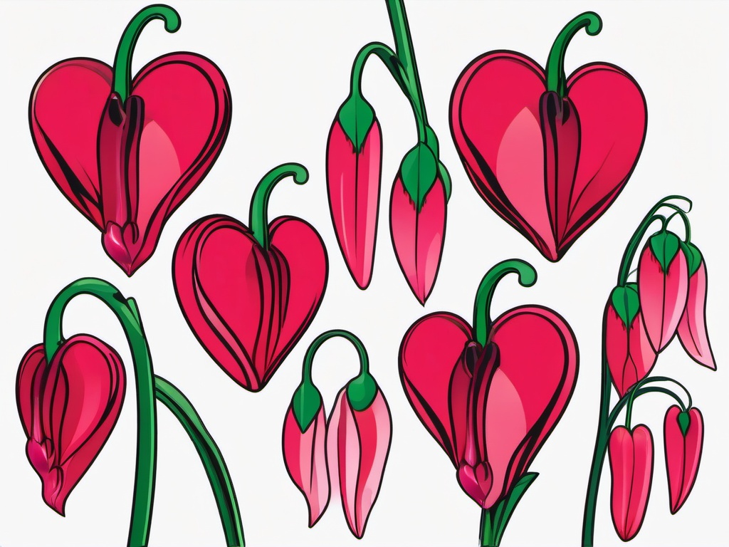 Bleeding Heart Clip Art - Distinctive bleeding heart flowers,  color vector clipart, minimal style