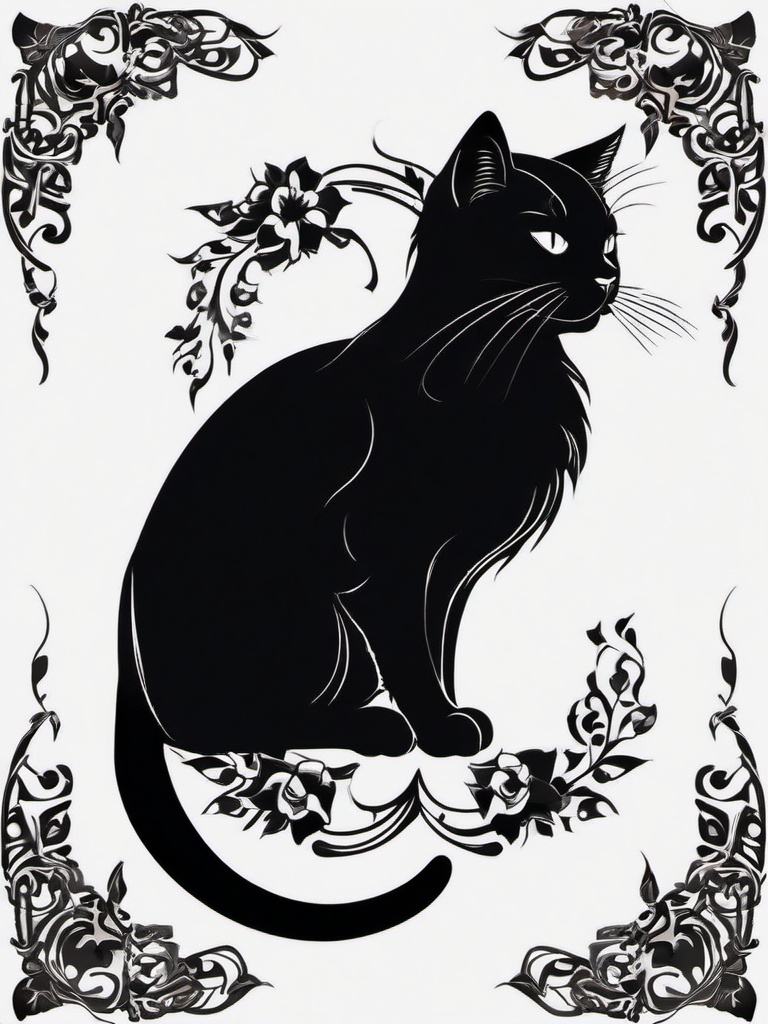 goth black cat tattoo  simple vector color tattoo